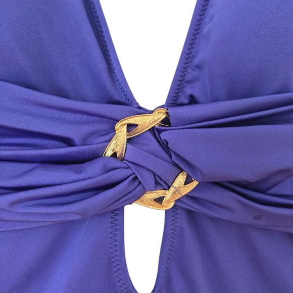 Trina Turk swimsuit size 10 Plunging neckline Blue Island Beach Resort Vacation - Picture 5 of 9